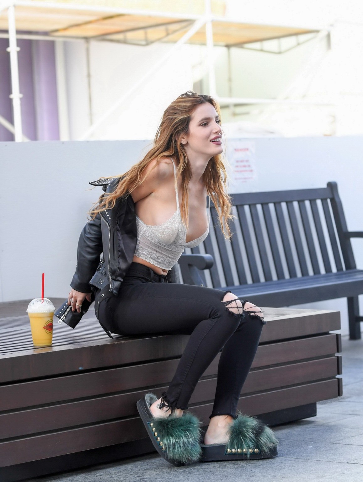 Bella Thorne busty in lace crop top and ripped jeans #75141124