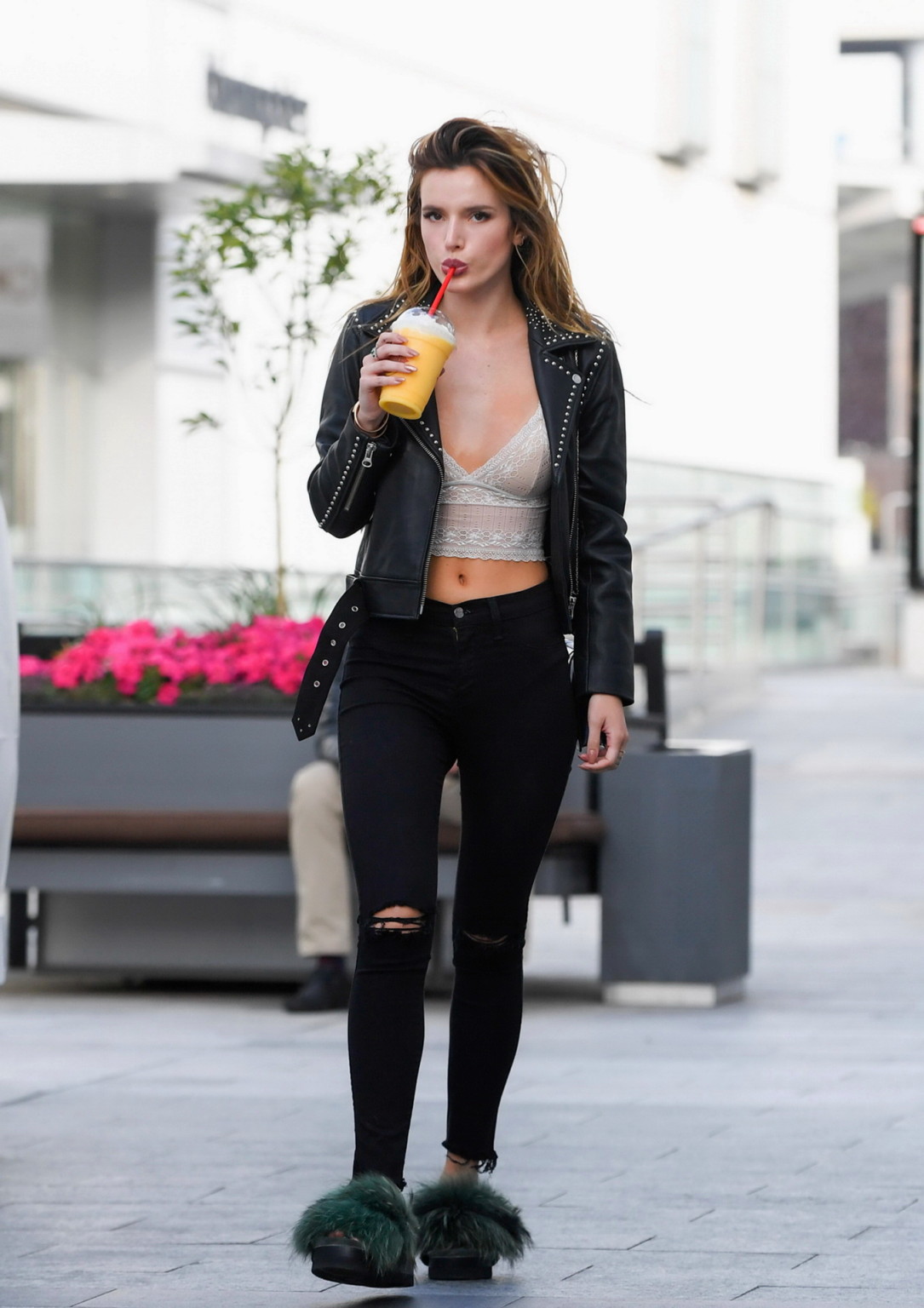 Bella Thorne busty in lace crop top and ripped jeans #75141195