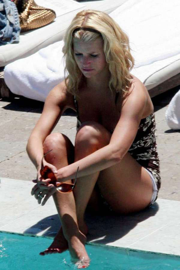 Jessica Simpson posing in bikini in pool and nipple slip pics #75431447