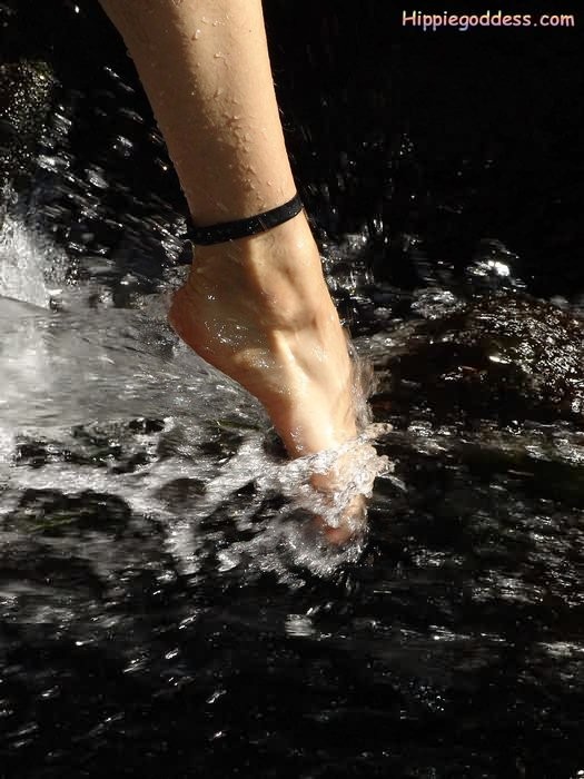 Hairy Bare Foot Nudist Dangling Her Toes in Stream #76622481