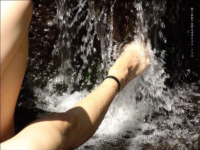 Hairy Bare Foot Nudist Dangling Her Toes in Stream #76622489