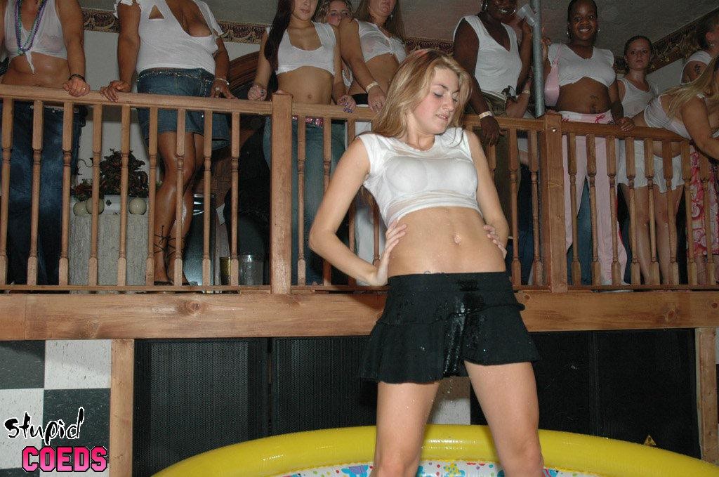 cute drunk teens compete and strip in wet t-shirt contest #78925806