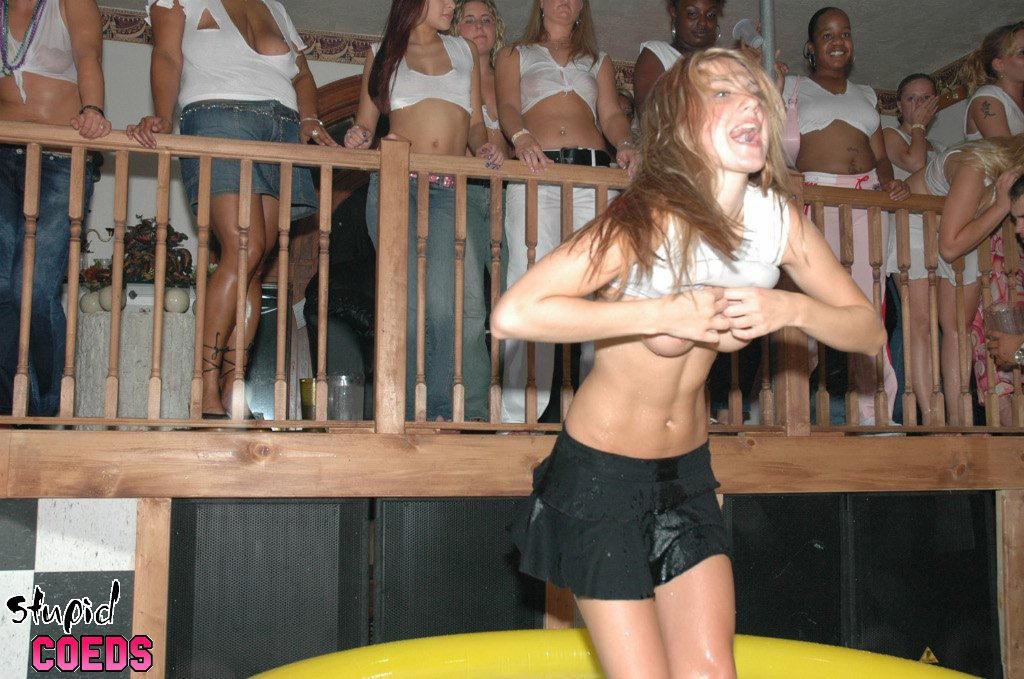 cute drunk teens compete and strip in wet t-shirt contest #78925819
