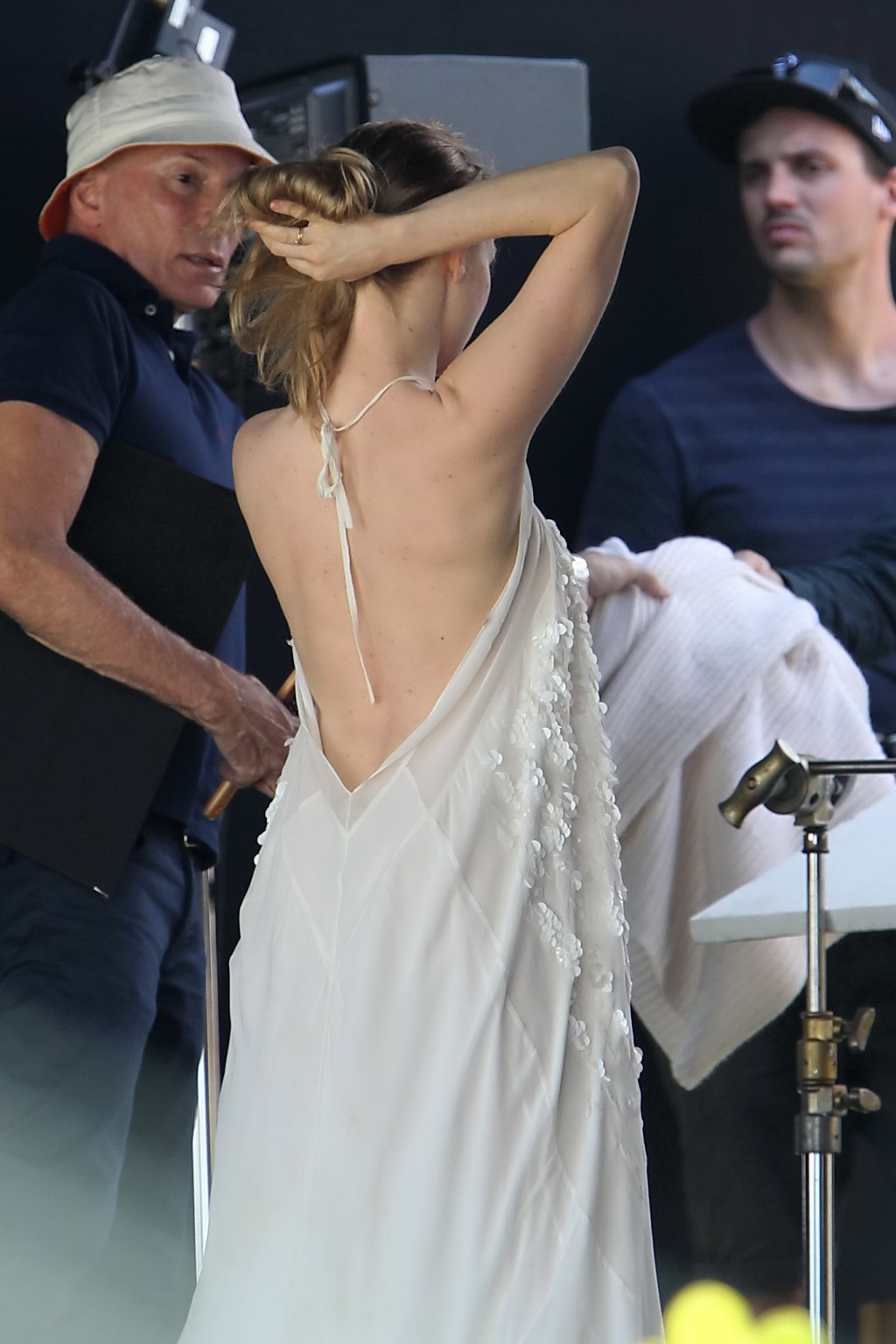 Amanda Seyfried showing boobs in white transparent nightie while filming video i #75172390