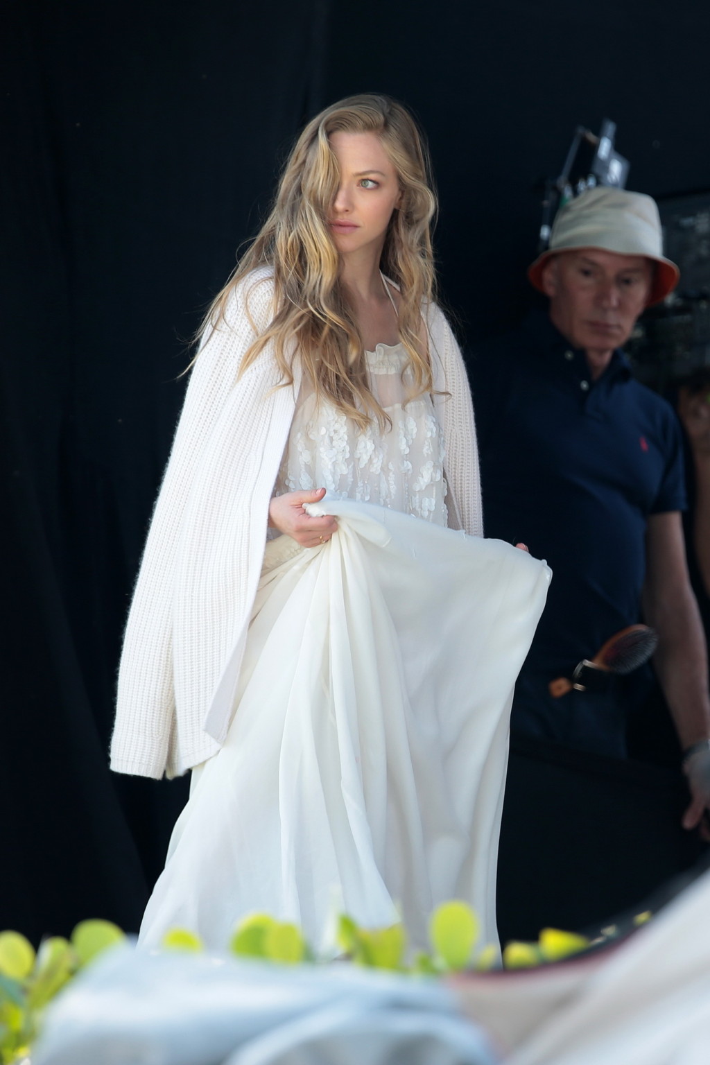 Amanda Seyfried showing boobs in white transparent nightie while filming video i #75172454