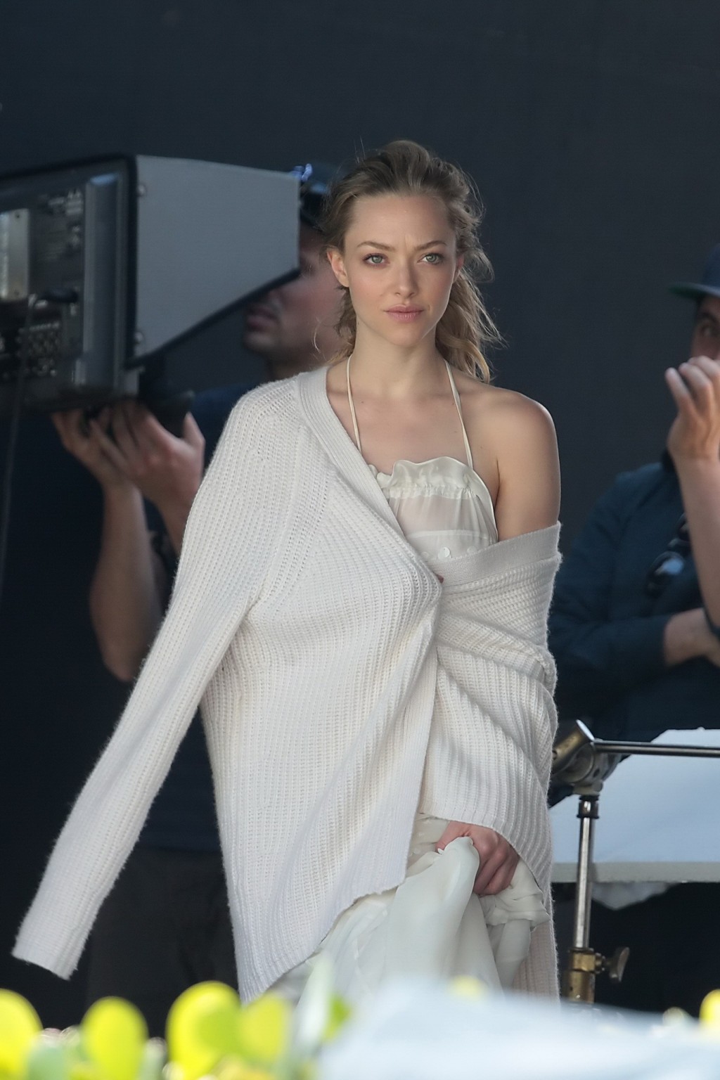 Amanda Seyfried showing boobs in white transparent nightie while filming video i #75172487