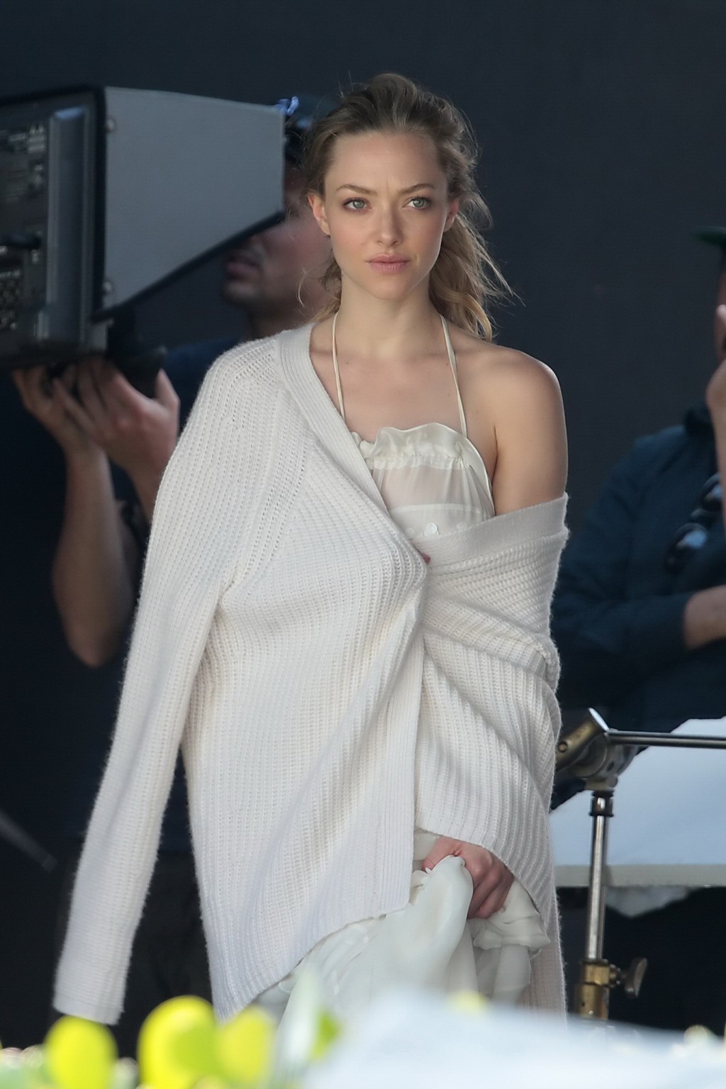 Amanda Seyfried showing boobs in white transparent nightie while filming video i #75172502