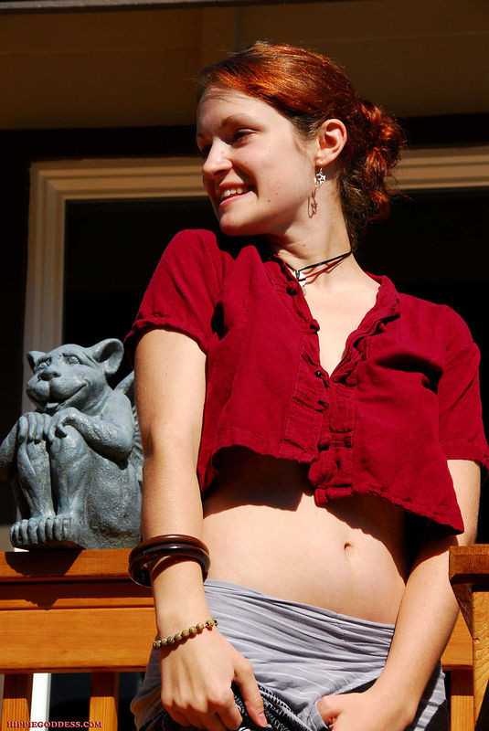 Naturally hairy nude in sunshine with her gargoyle #77303738