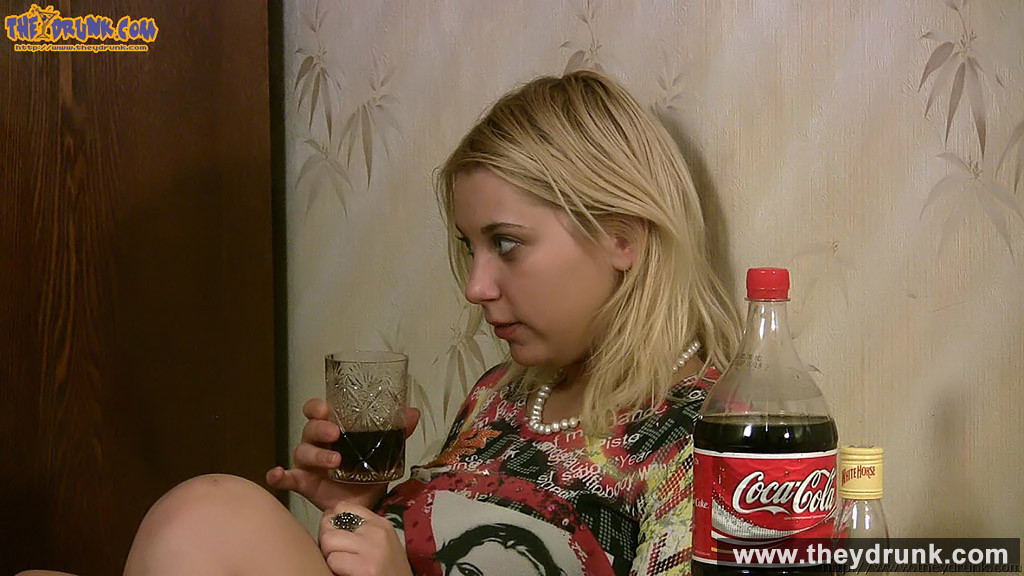 Drunk big tits teen blonde LubaLove consumes whiskey and cola an #70951061