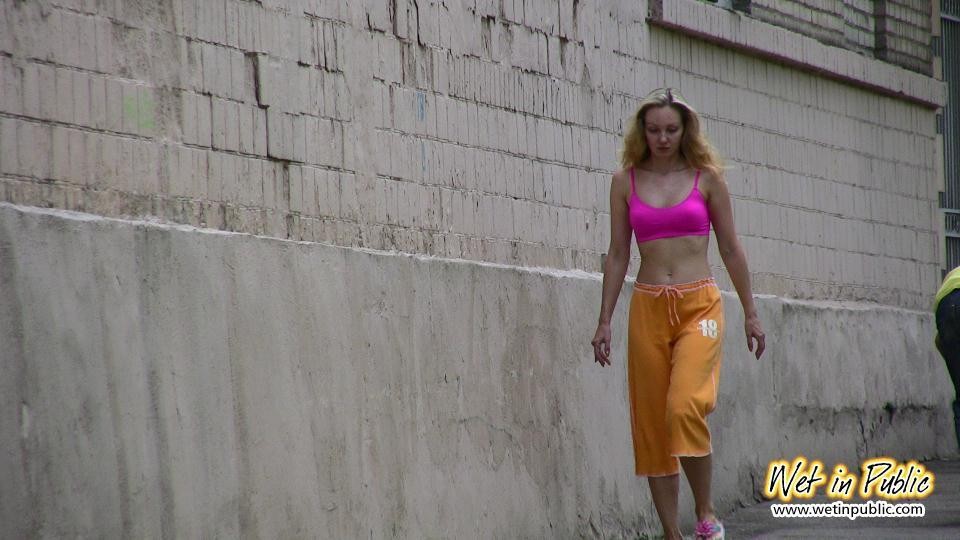 Cute amateur wets her orange breeches on the way home from the beach #73239330