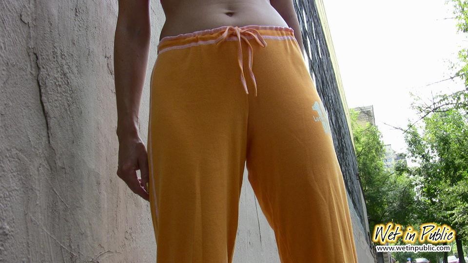 Cute amateur wets her orange breeches on the way home from the beach #73239355