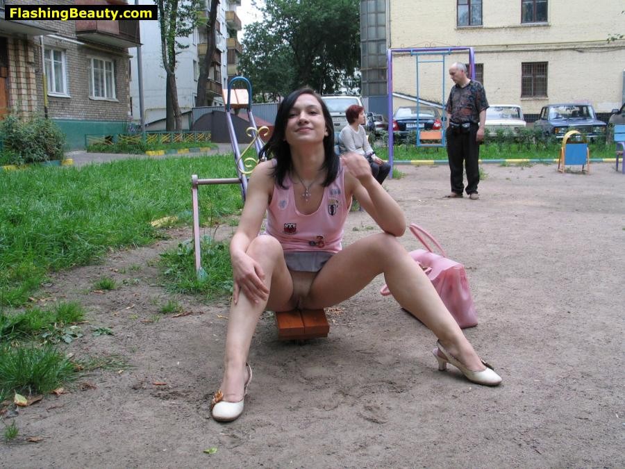 brave exhibitionist flashing her pussy in public #78631504