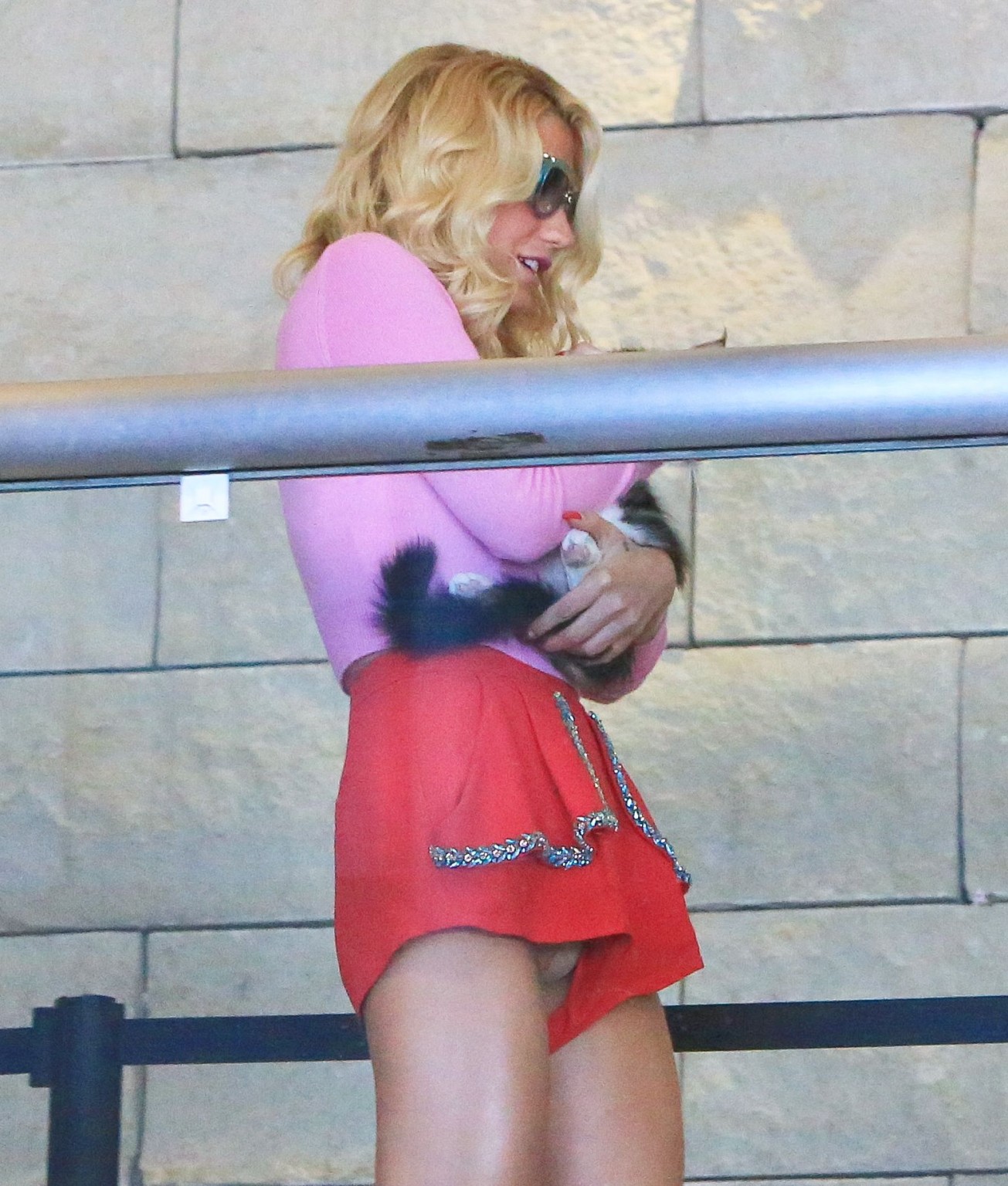 Kesha Sebert panty peek while leaving LAX Airport in a wide red shorts #75184683