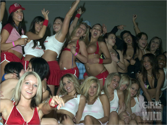 Gruppo di ragazze ubriache pazze delle vacanze di primavera che mostrano le tette
 #73207309