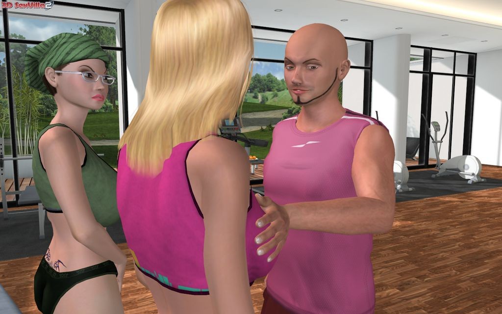 Two 3d animated fitness babes doing their coach #69470276