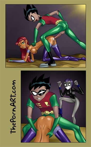 Raven reibt Muschi, während Robin Starfire in den Arsch bestraft
 #69611506