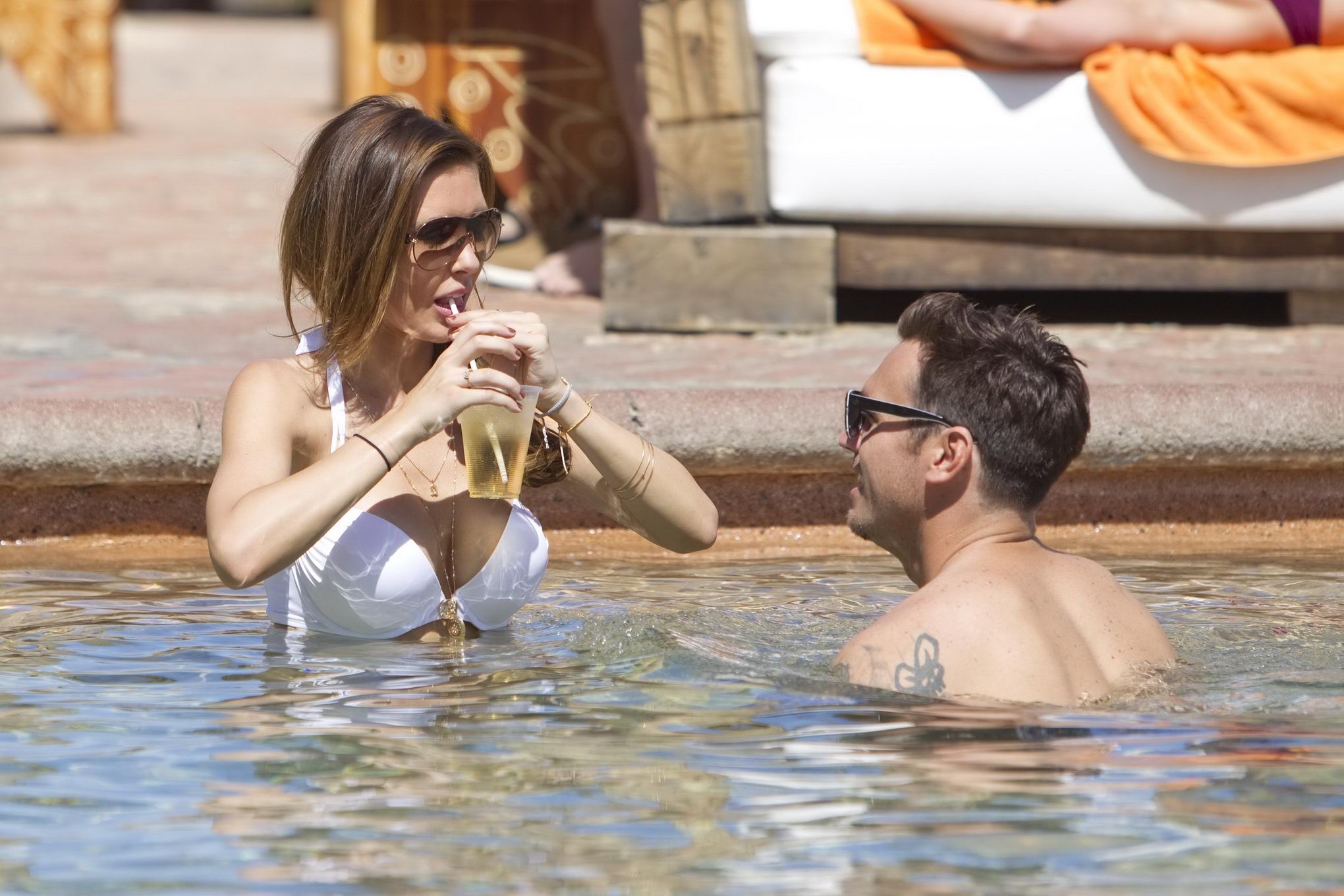 Audrina Patridge busty  shows cameltoe wearing a white bikini in Cabo San Lucas #75263848