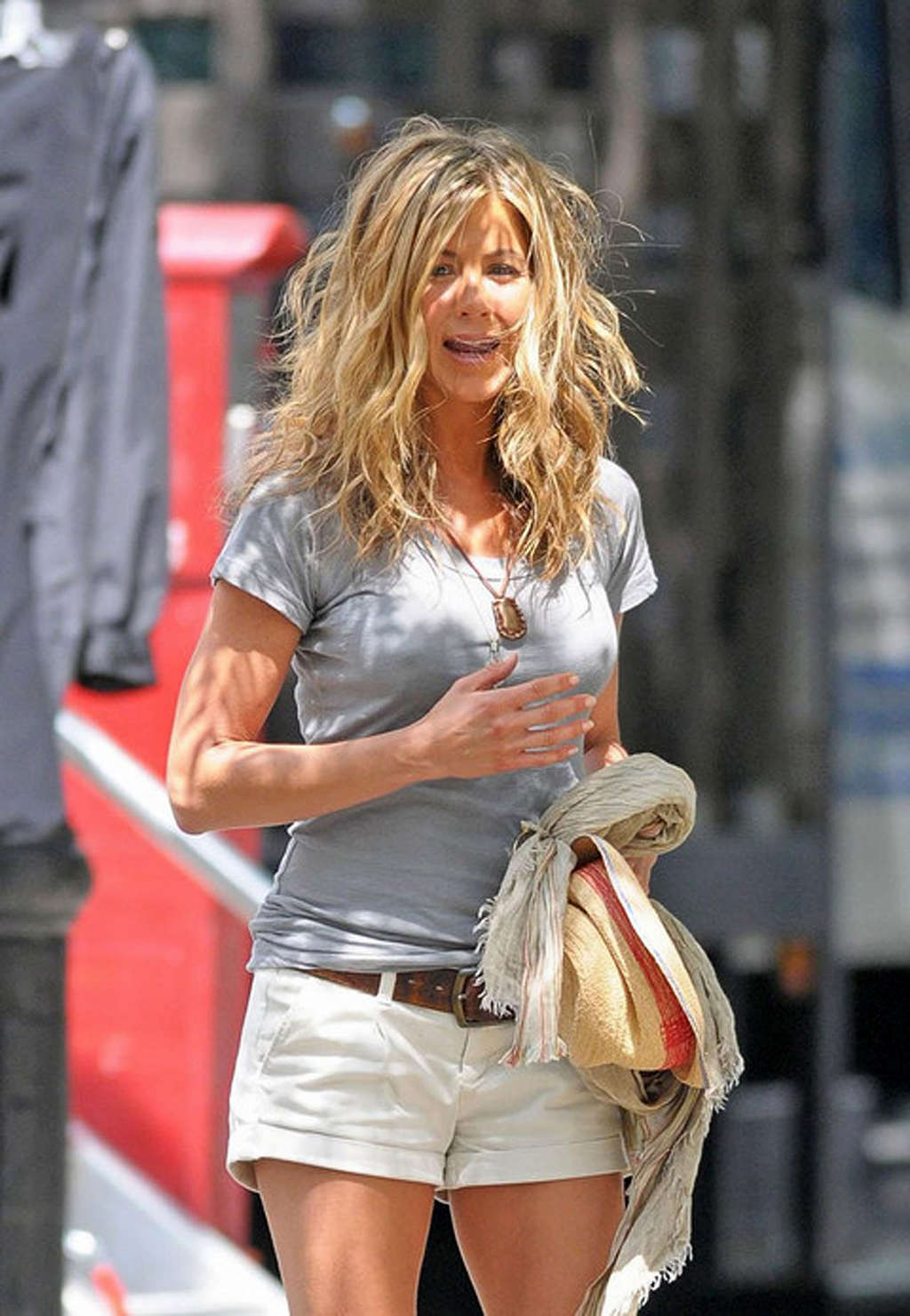 Jennifer Aniston exposing her sexy legs and hot nipples on street #75334801