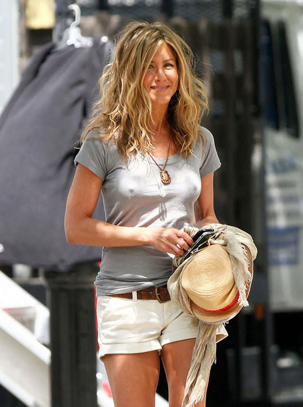 Jennifer Aniston exposing her sexy legs and hot nipples on street #75334852