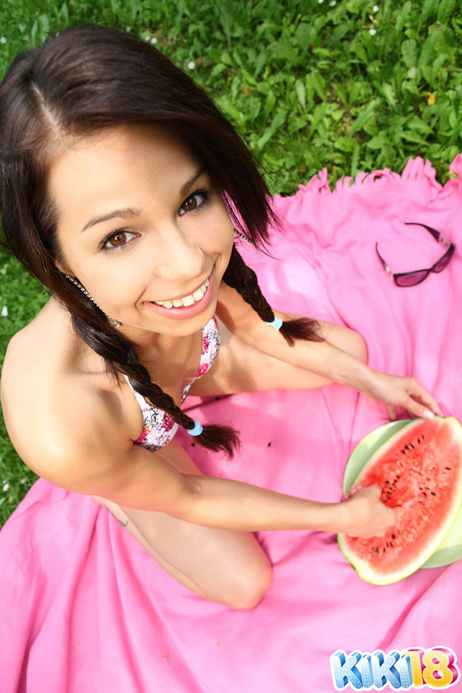 Gorgeous 18 yo cutie kiki eating watermelon
 #74786565
