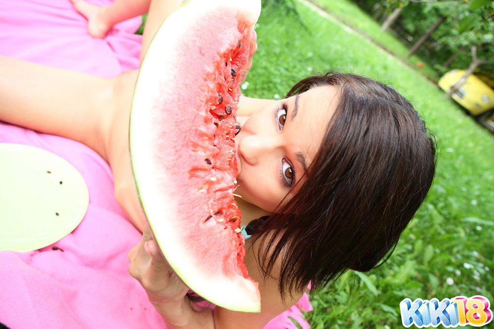 Gorgeous 18 yo cutie Kiki eating watermelon #74786611