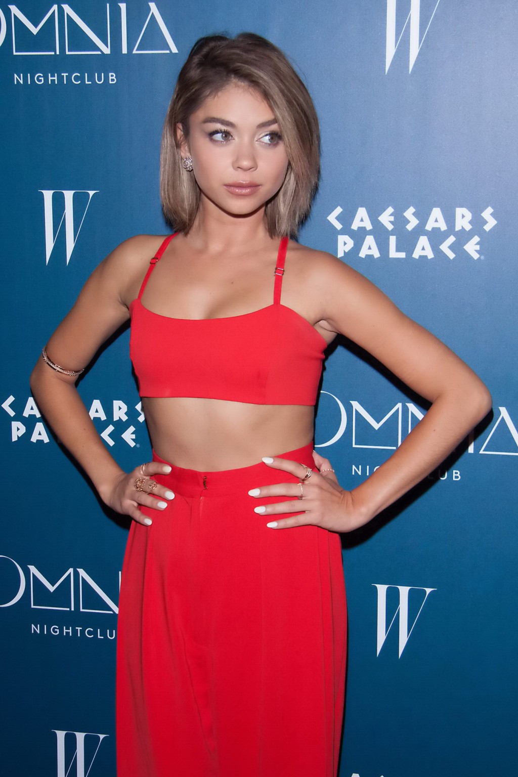 Sarah Hyland looks hot in tiny red belly top and pants Omnia Nightclub grand ope #75165707