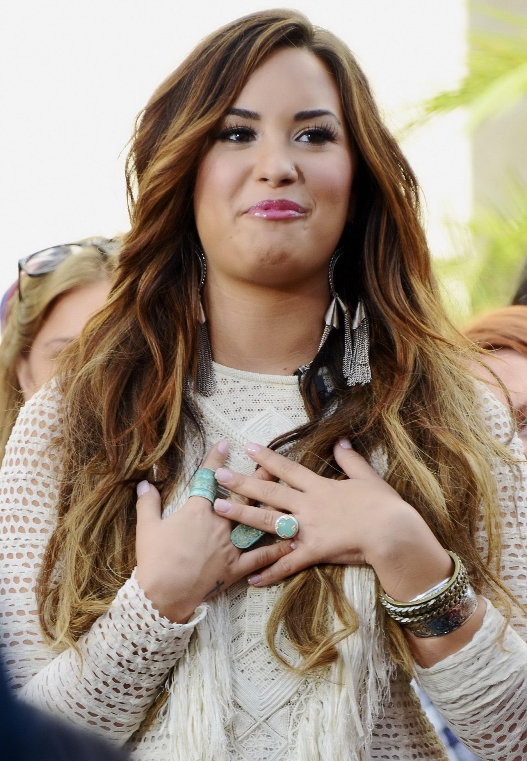 Demi Lovato leggy in mini dress on the Extra TV show at The Grove, LA #75285964