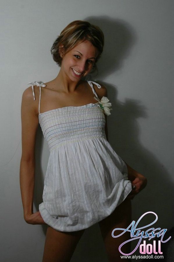 Cute Alyssa posing and teasing in a white baby doll dress #78807772