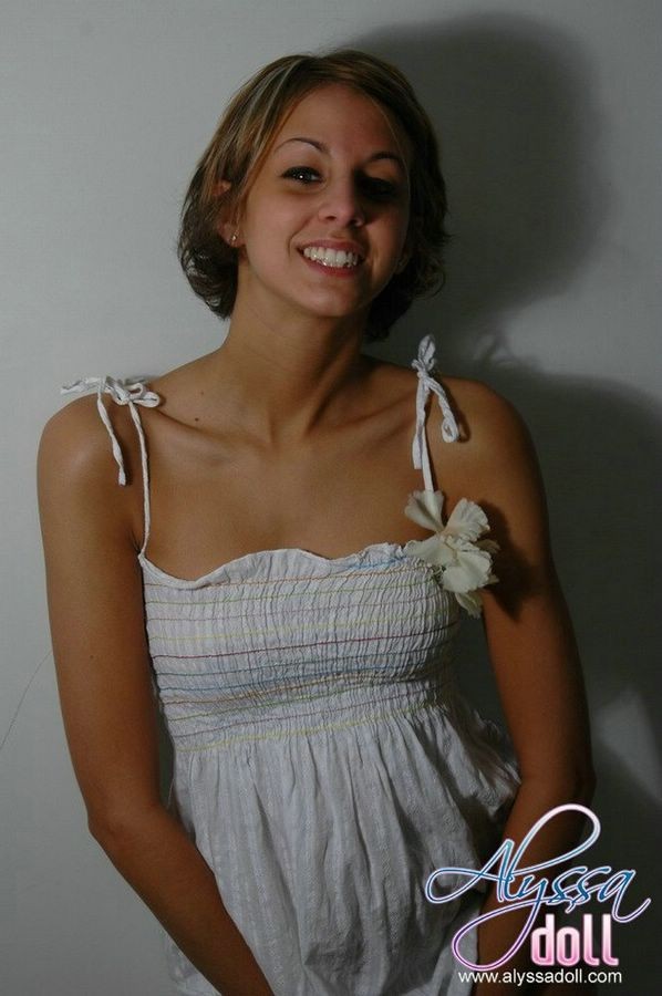 Cute Alyssa posing and teasing in a white baby doll dress #78807775