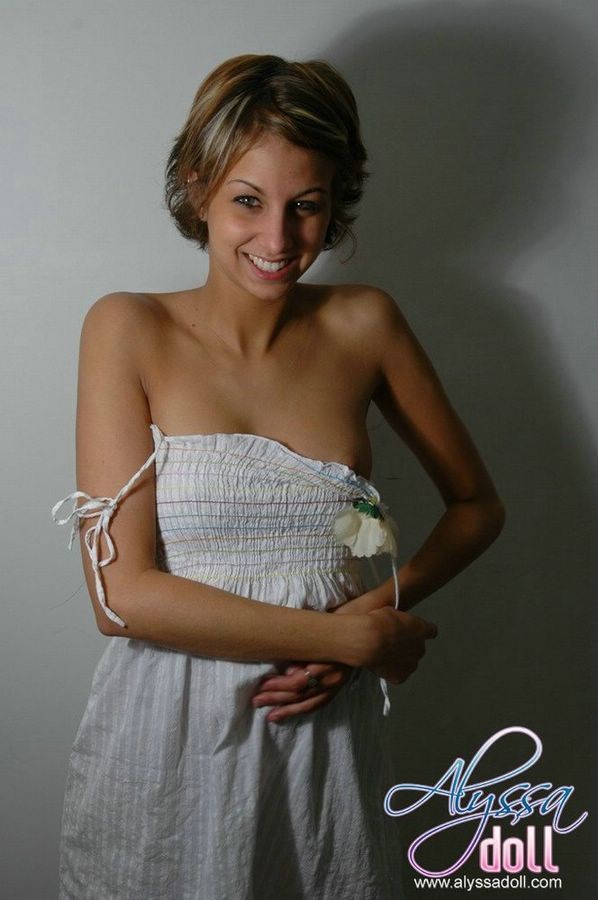 Cute Alyssa posing and teasing in a white baby doll dress #78807799