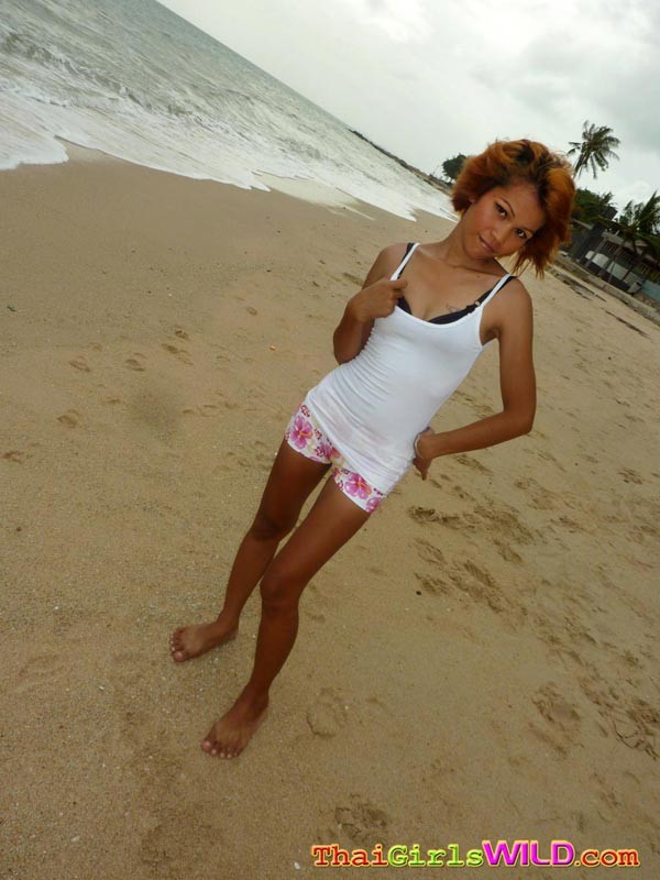 Skinny thai posiert und zeigt ihre Muschi am Strand
 #69761989