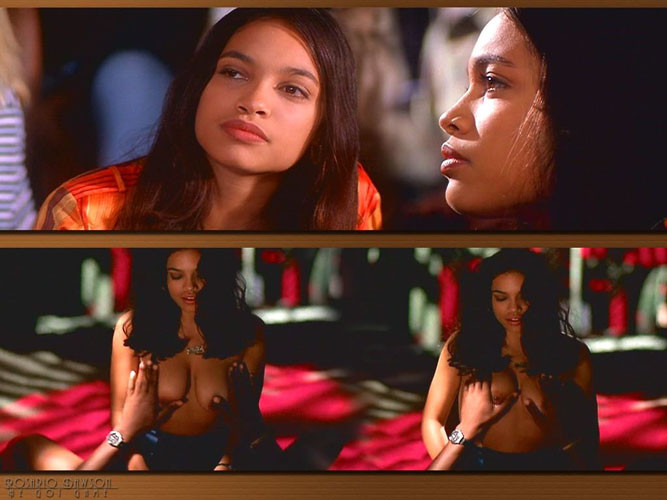 Rosario Dawson showing her nice big tits and hairy pussy #75417697