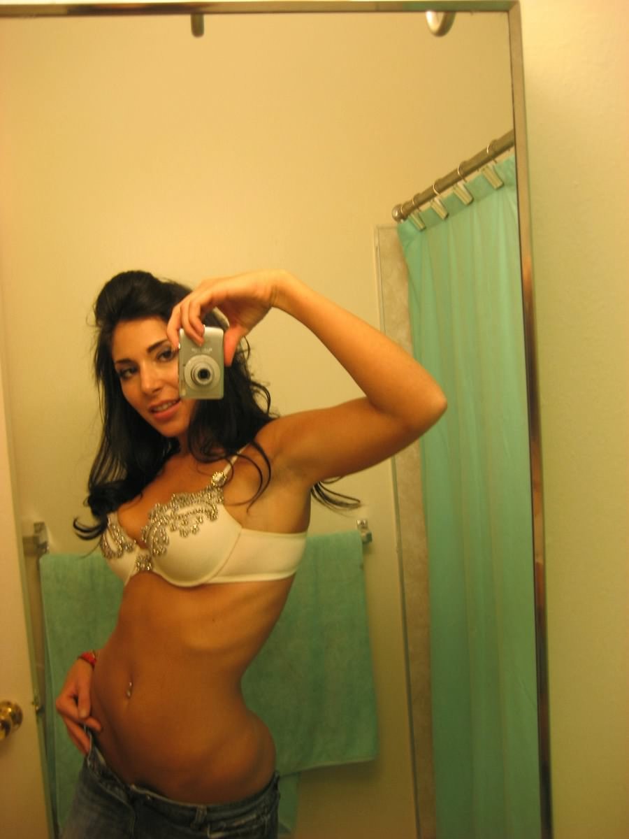 Brunette girlfriend takes her pics in the mirror #76409153