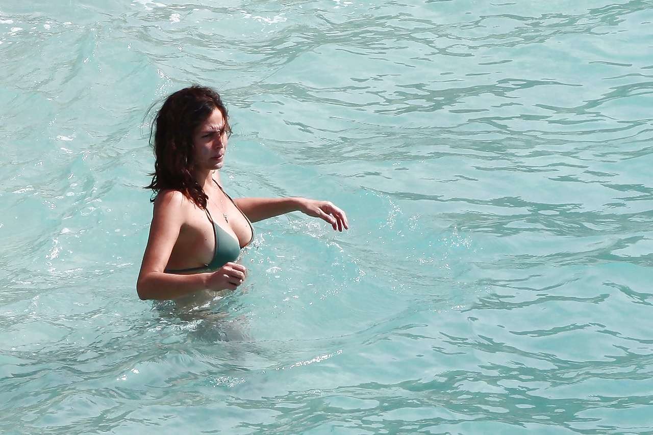 Ines Sastre nipple slip on beach caught by paparazzi and posing in bikini #75295745