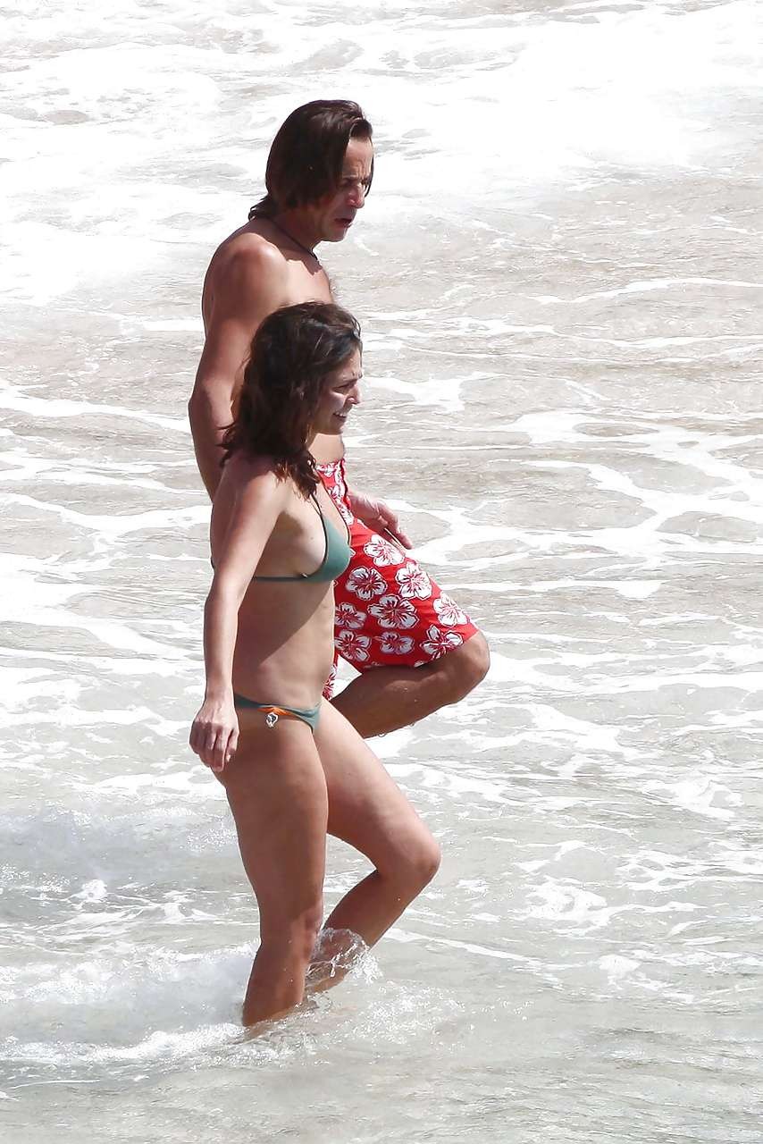 Ines Sastre nipple slip on beach caught by paparazzi and posing in bikini #75295762