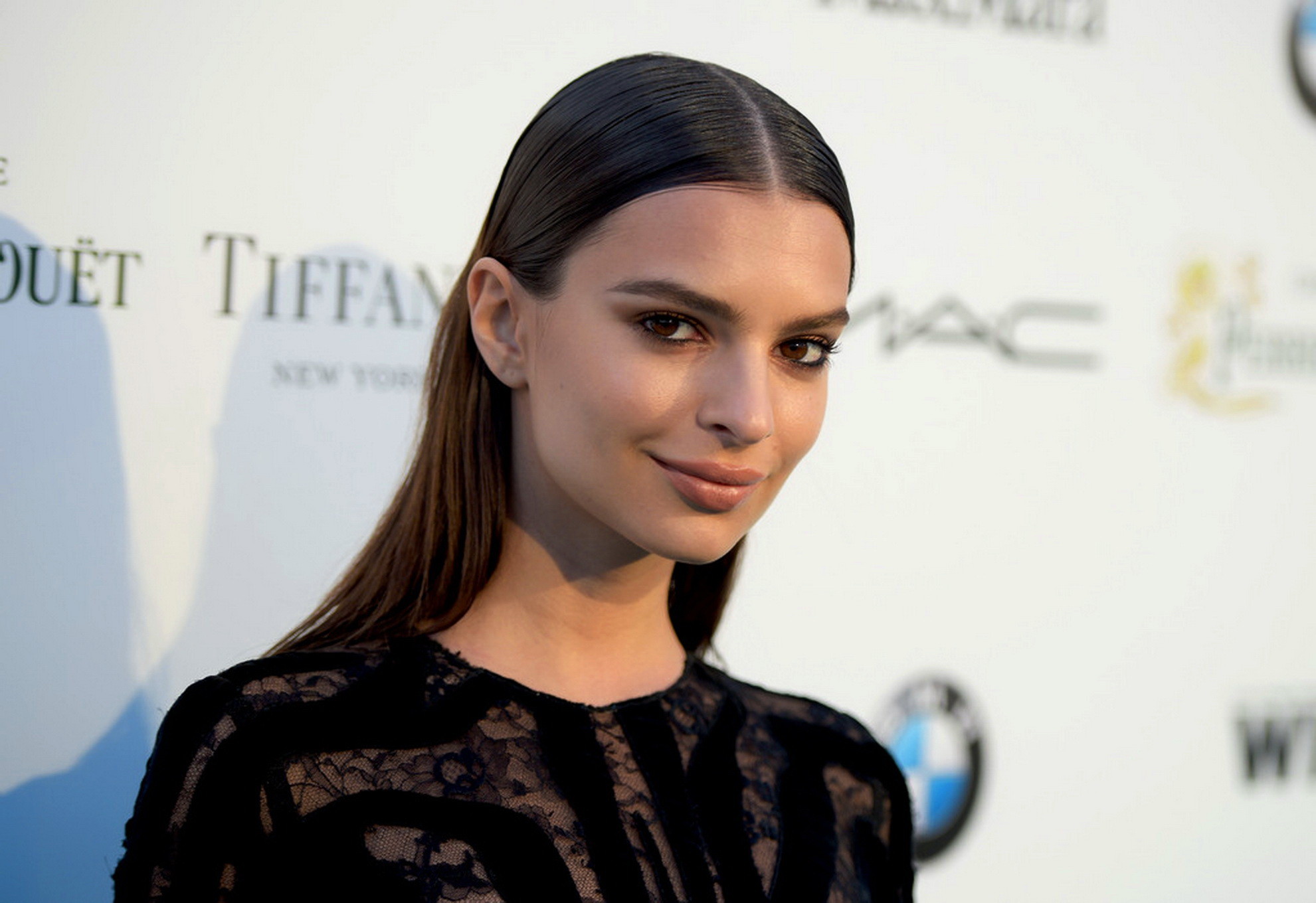 Emily Ratajkowski braless wearing black see through dress at 2015 Tom Ford Colle #75172023