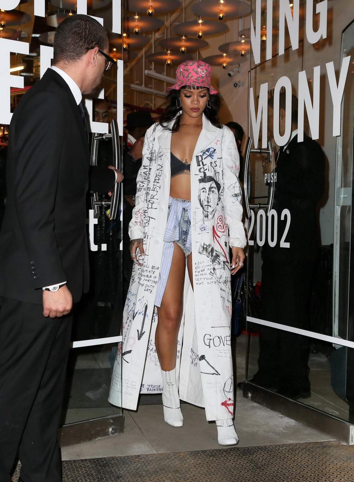 Rihanna wearing bra and denim shorts at her fashion line launch in NYC #75168311