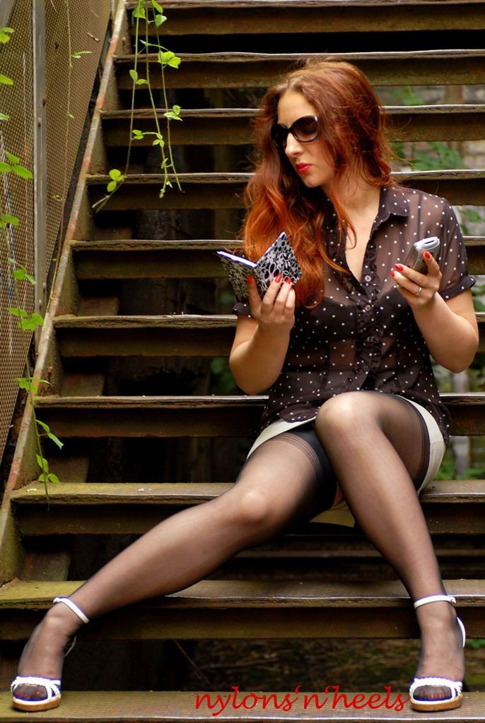 Amateur redhead in stockiings outdoors #77012211