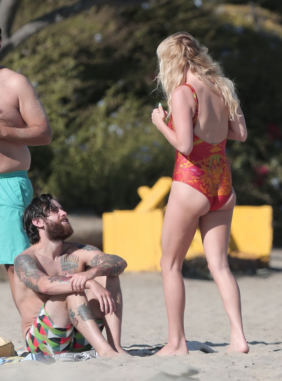 Kesha Sebert busty and booty in a red plunging swimsuit at the beach in Malibu #75187023