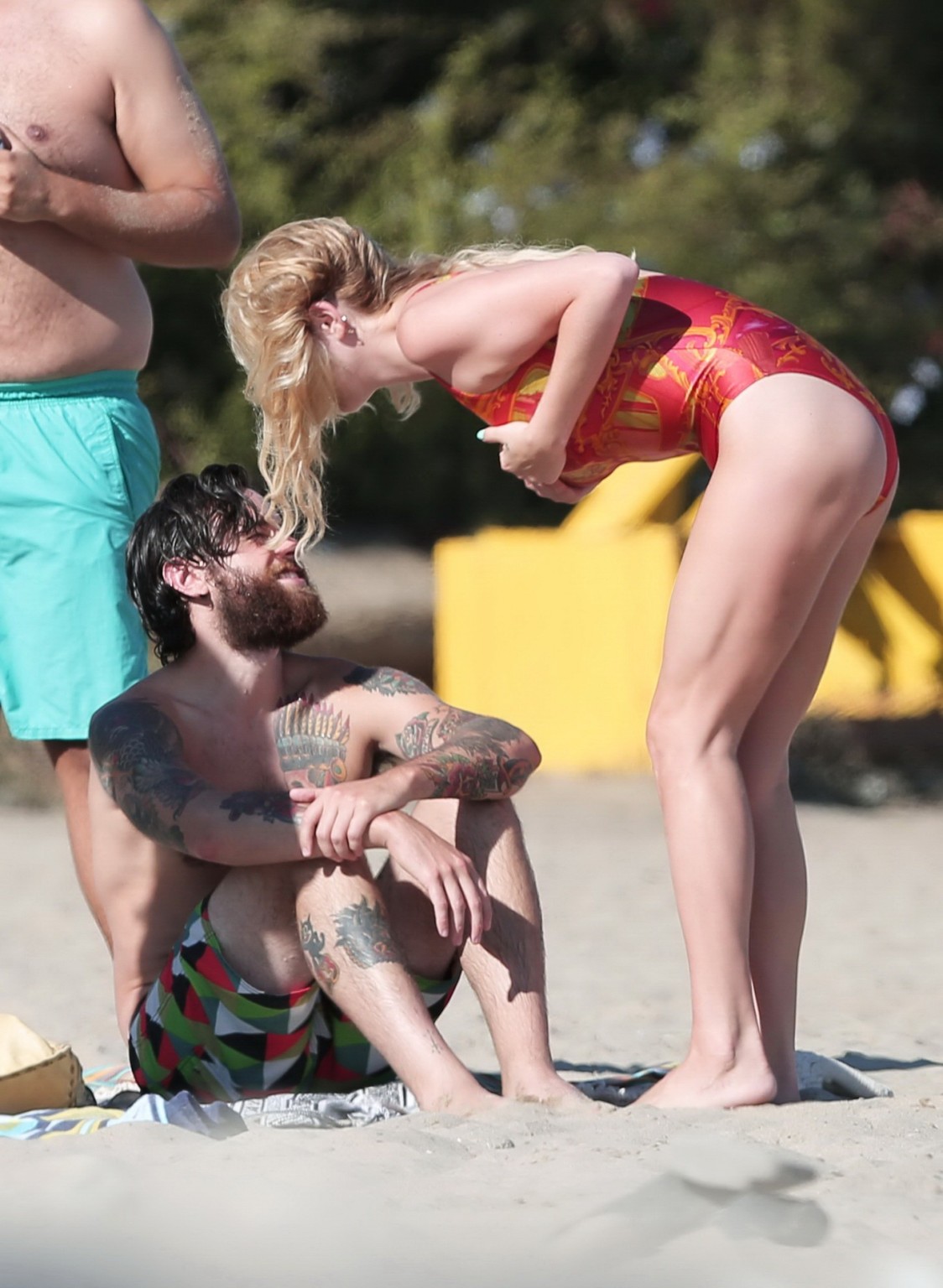 Kesha Sebert busty and booty in a red plunging swimsuit at the beach in Malibu #75187028