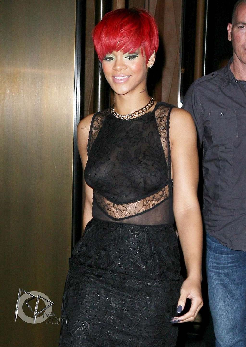 Rihanna in see thru top and visible nipples and leggy in mini skirt #75336589