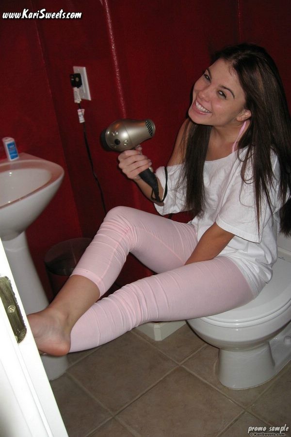 Beautiful Tight Kari Sweets in pink caught on the toilet #72861302