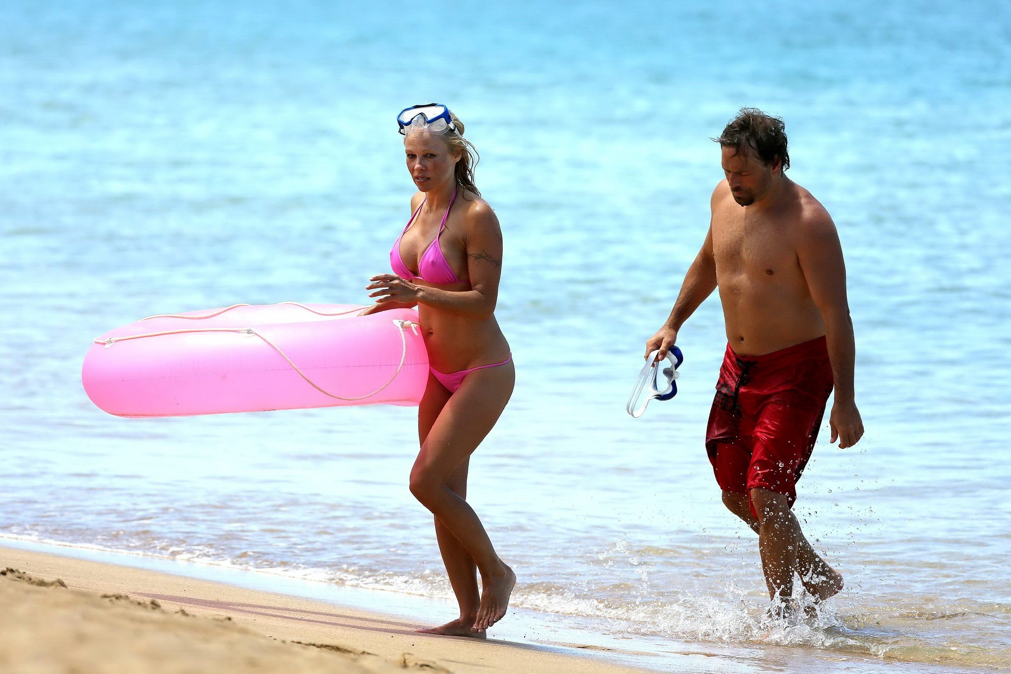 Busty pamela anderson mostrando pokies in un bikini rosa bagnato mentre lo snorkeling su un 
 #75221565