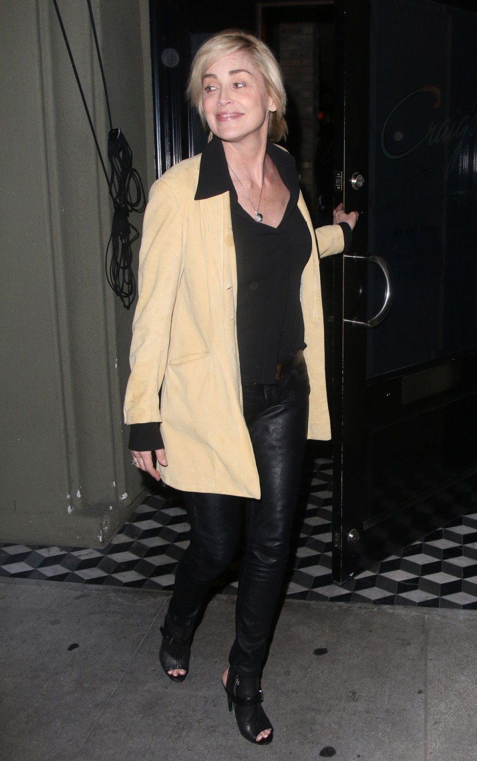 Sharon Stone braless wearing a see through shirt outside Craig's Restaurant in L #75201129