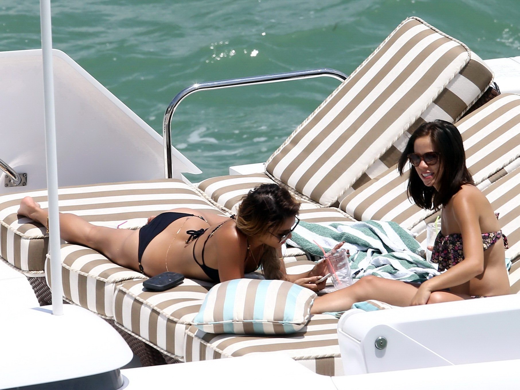Vanessa Hudgens wearing sexy black bikini on a yacht in Miami #75196026