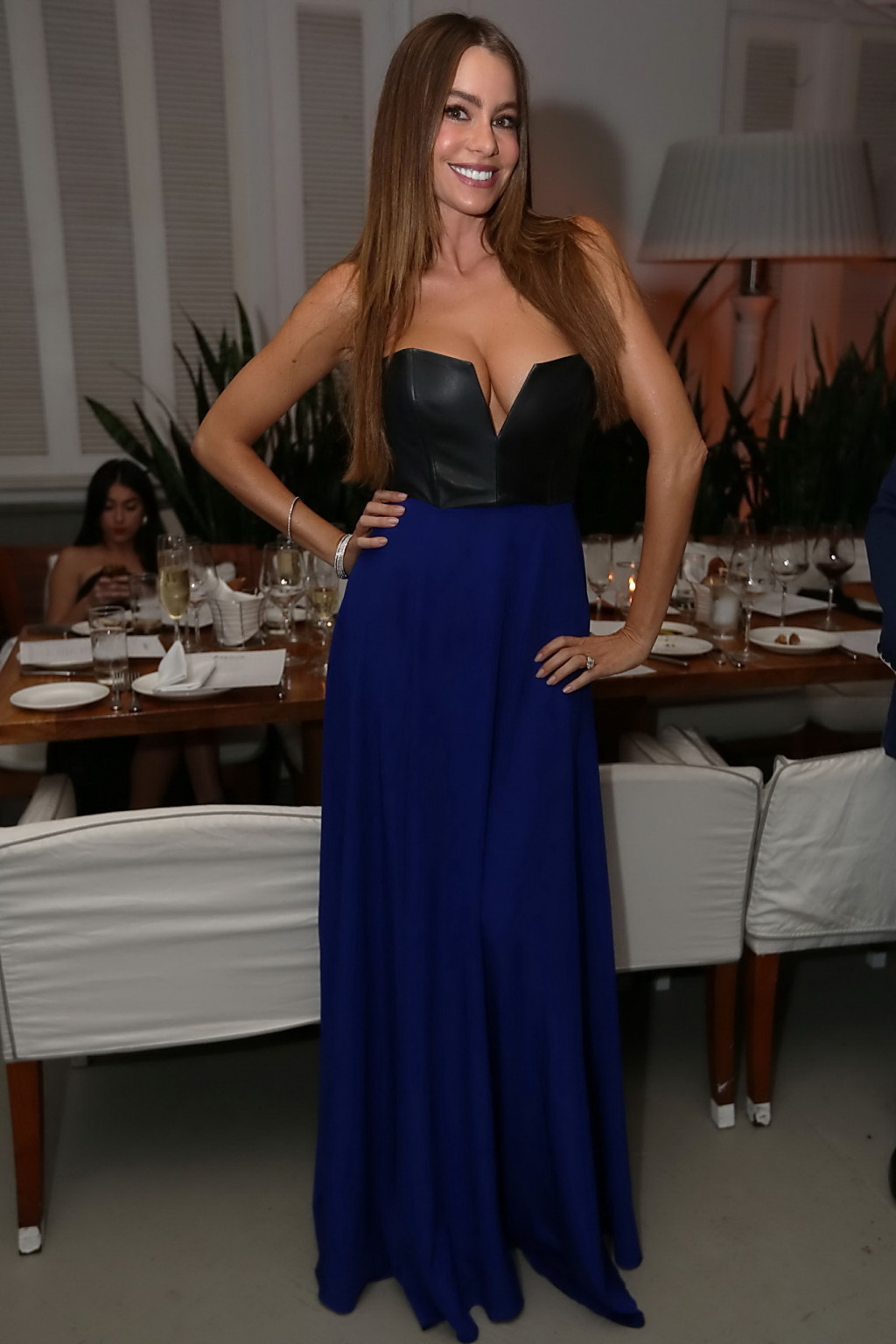 Sofia Vergara busting out in tiny leather strapless top at Delano South Beach Ri #75244739