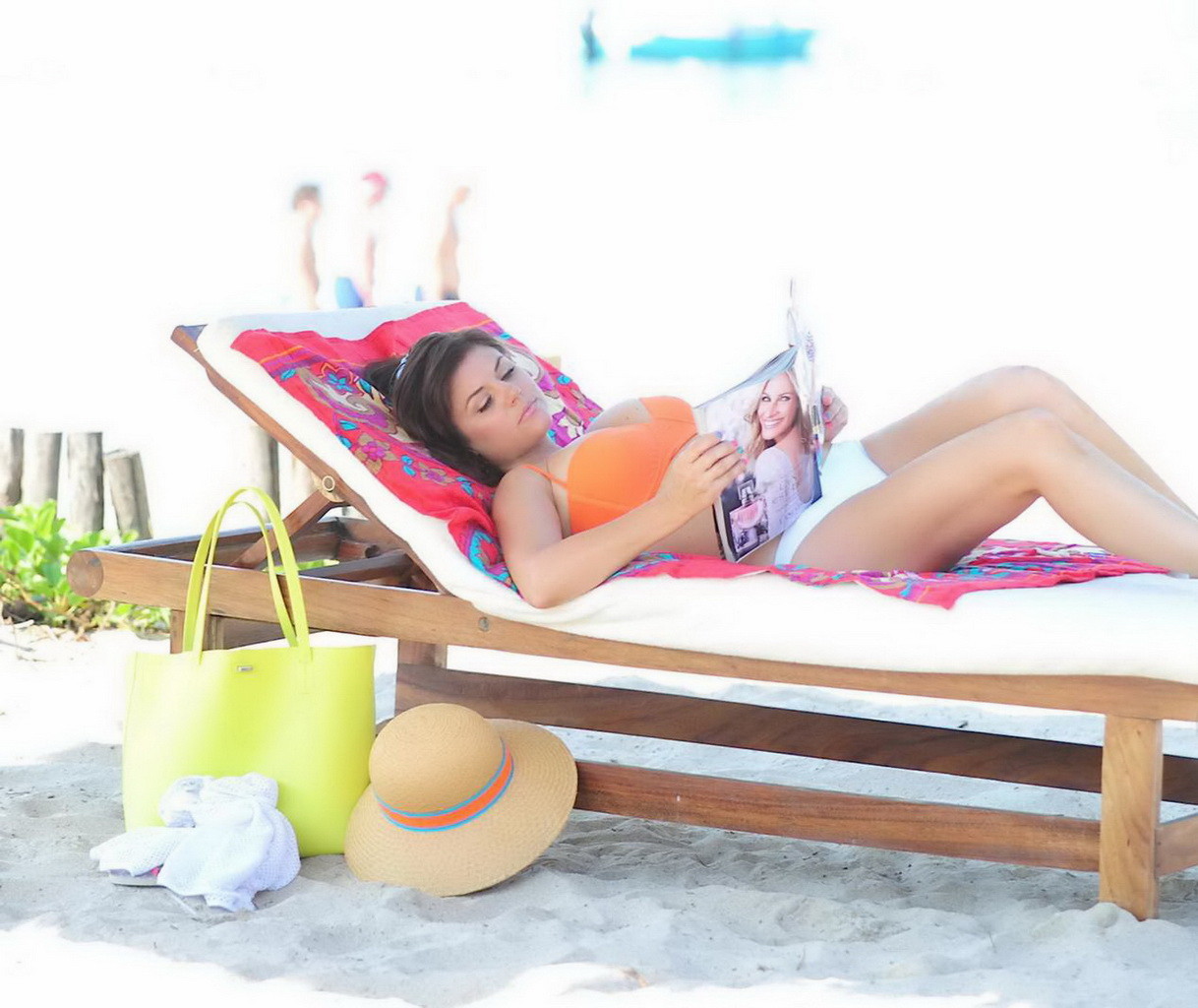 Tiffani Thiessen wearing orange bikini top and white panties on the beach in Mex #75205400