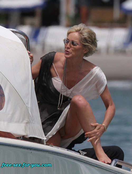 Sharon Stone showing her shaved pussy and big tits to paparazzi #75418964