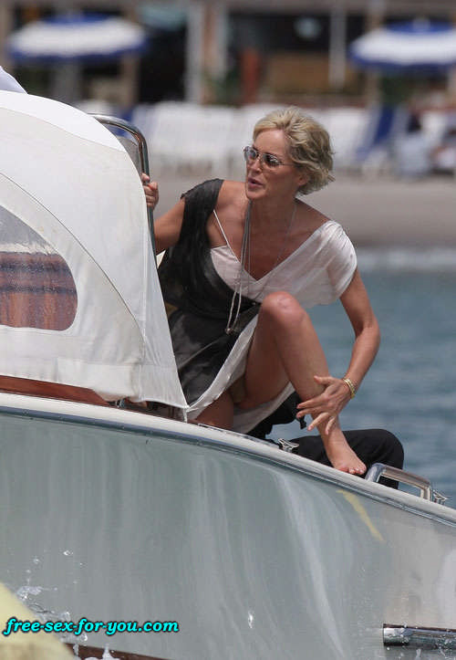 Sharon Stone showing her shaved pussy and big tits to paparazzi #75418969