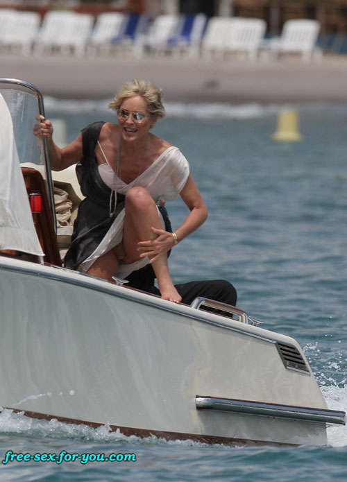 Sharon Stone showing her shaved pussy and big tits to paparazzi #75418972